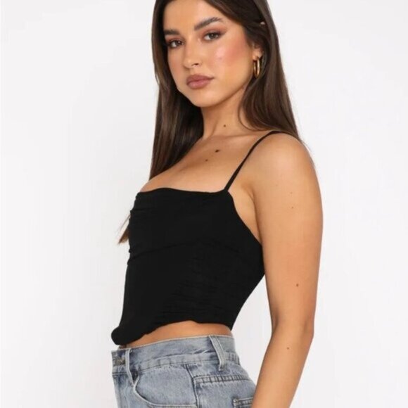 White Fox Boutique Corset Top Cropped Bustier Draped Black Whimsygoth Size XS - Picture 4 of 16